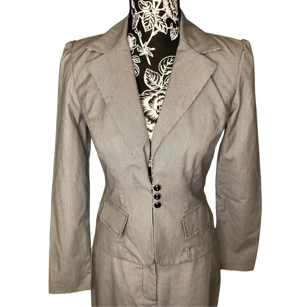 City Triangle Pinstripe 2Pc Skirt Suit Professional Occupational Business